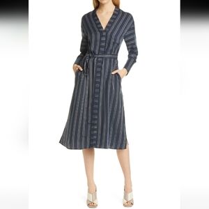 Club Monaco Navy Striped Long Sleeve Dress- XS